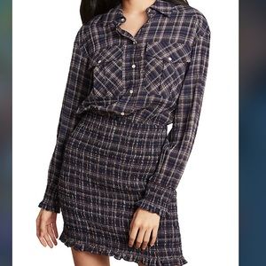 NEW $595 Veronica Beard Melnar Smocked Plaid Dress